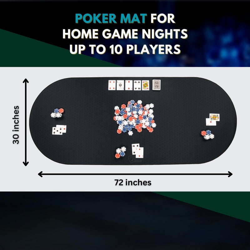 Feltectors Poker Table Mat 72 x 30 Inches, Poker Table Top with Storage Bag, Portable Rubber Backed Fits Up to 10 Players for Casino Games - Black - Image 2